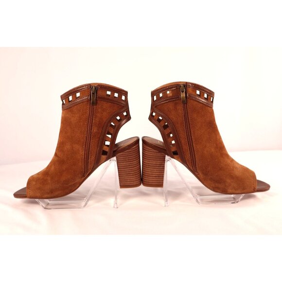 Franco Sarto Brown Suede Open-Toe Heeled Booties with Cutout Design Size 9.5 M - Picture 2 of 10